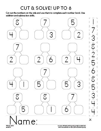 Cut Amp Solve Number Bonds 4 Primarylearning Org Number Bonds Worksheets For Kindergarten - Number Bonds Worksheets For Kindergarten