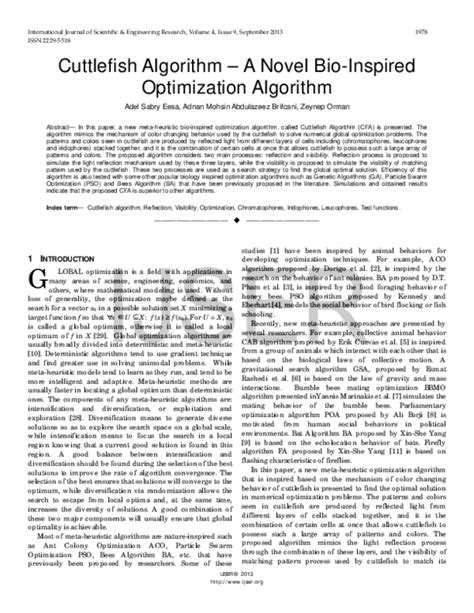 Cuttlefish Algorithm A Novel Bio Inspired Optimization