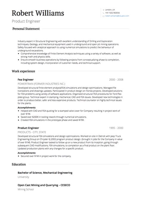 Cv In England Example