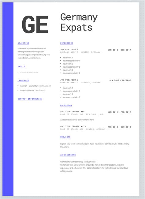 Cv Template For Germany