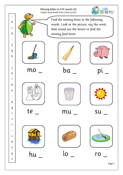 Cvc Missing Letter Worksheets For Phonics Practice Fill In The Missing Words Exercises - Fill In The Missing Words Exercises