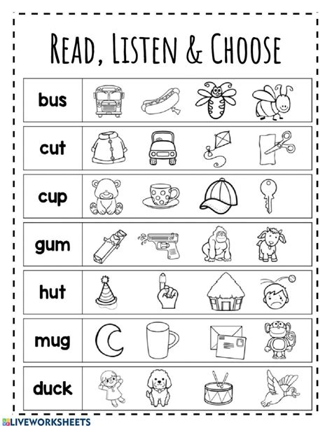 Cvc Quot U Quot Words Worksheets With Pictures Short U Words Kindergarten - Short U Words Kindergarten