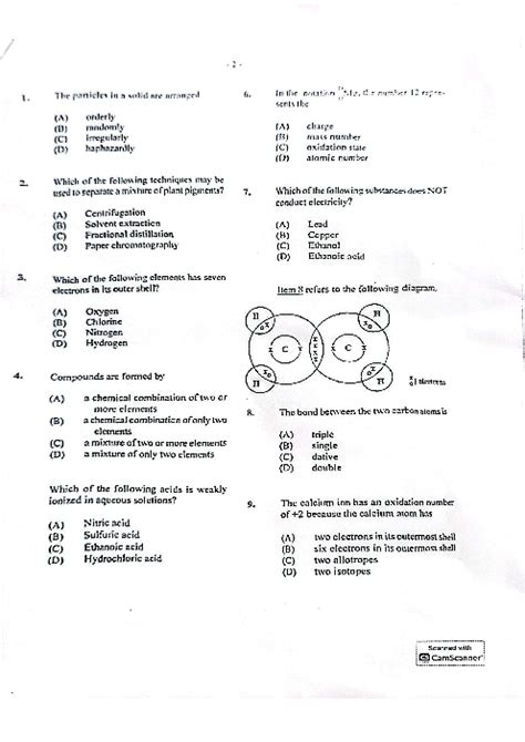 cxc csec chemistry paper 1