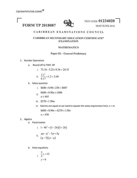 Cxc Csec Math Past Paper Questions 1989 2011 Caribexams Org