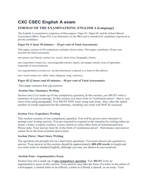 Cxc English A Syllabus Study Guide