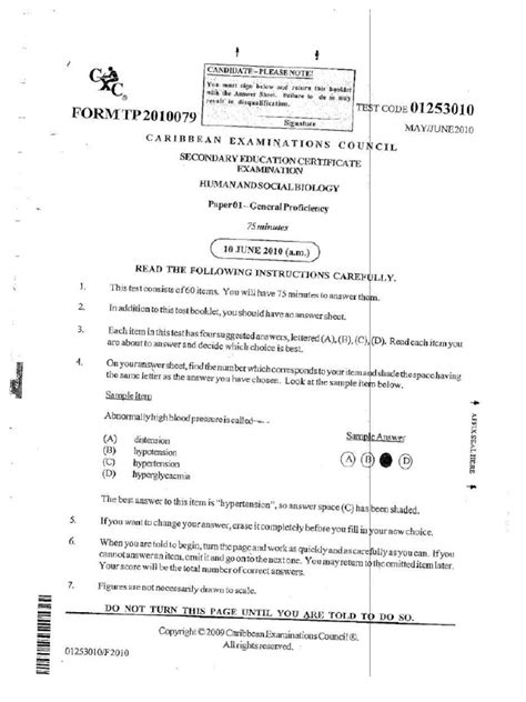 Cxc Hsb Past Papers Multiple Choice