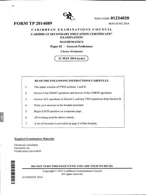 Download Cxc Maths Paper Sheet 1 For 2014 