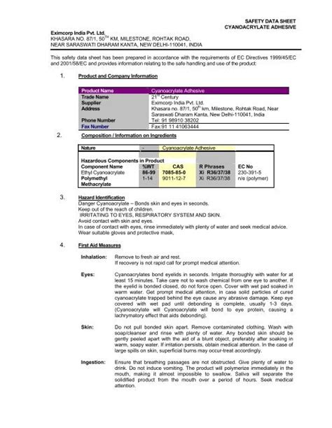 Cyanoacrylate Materials Safety Data Sheet Liquiband Us