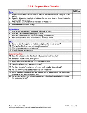 d a p progress note checklist