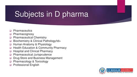 D Pharmacy Subjects