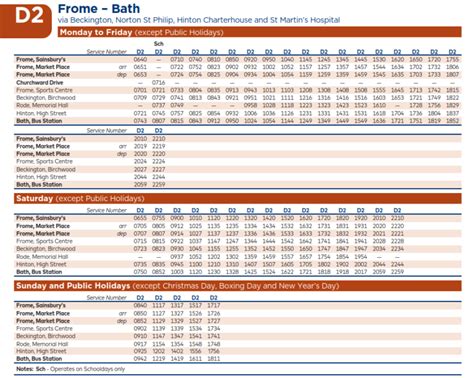 D2 Bus Timetable