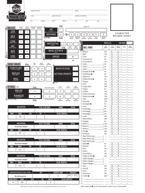 d20 modern character sheet fillable
