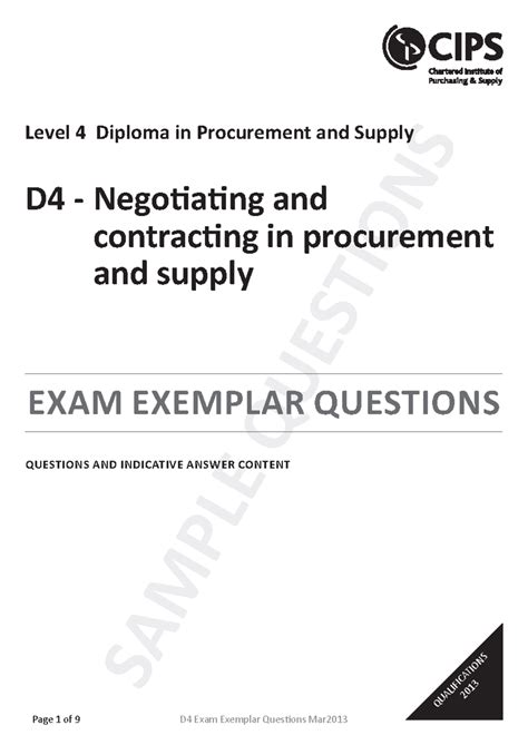 D4 Negotiating And Contracting In Procurement And Supply