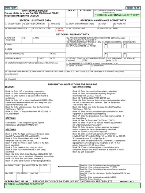 Full Download Da Form 2407 Fillable Word Document 