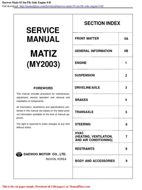 Daewoo Matiz Engine Manual
