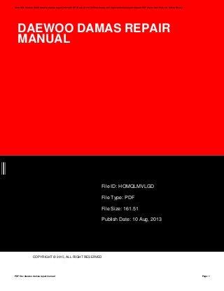 Read Daewoo Repair Manual Damas 