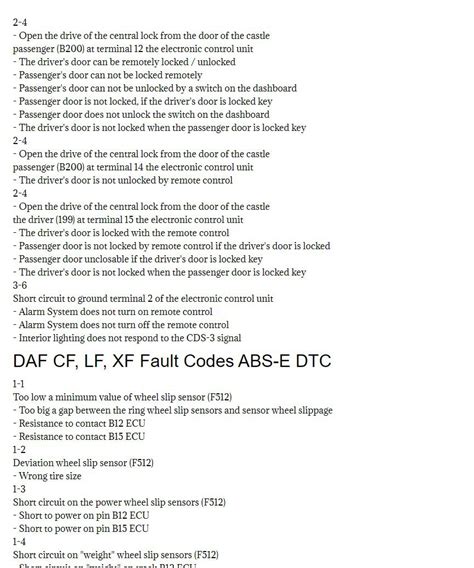daf truck fault codes