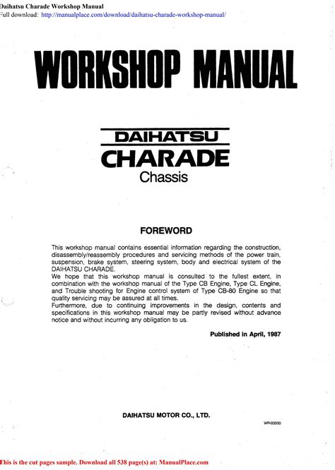 Read Daihatsu Charade Engine Workshop Manual 