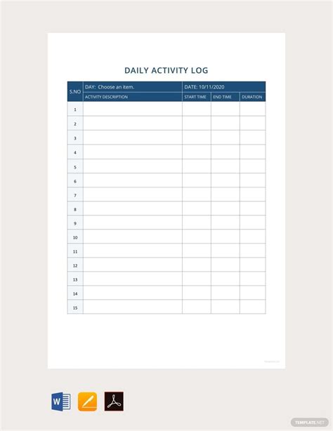Daily Activity Report Template Word