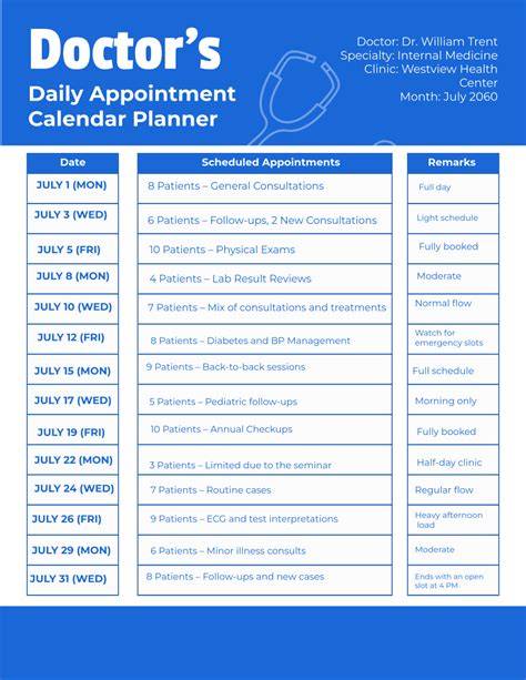 daily appointment schedule for dr office template