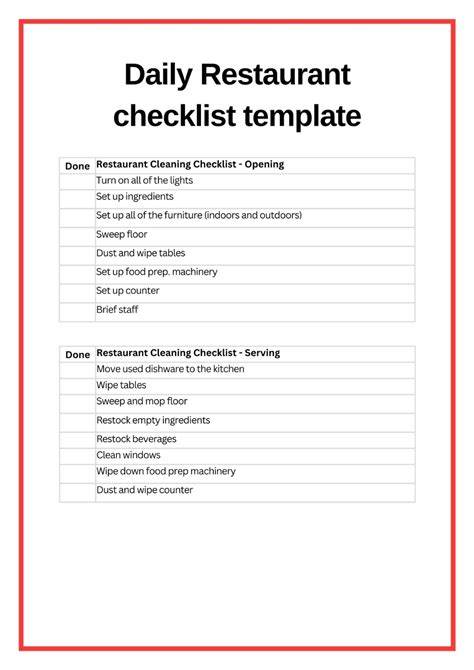 daily checklist for restaurant captain