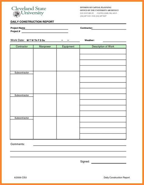 Daily Construction Site Report Format