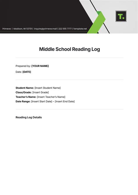 daily log template middle school