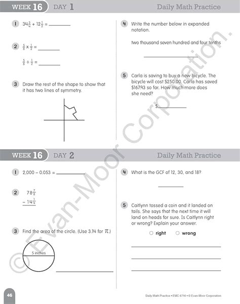 Daily Math Practice 6th Grade Use It Dont Lose It