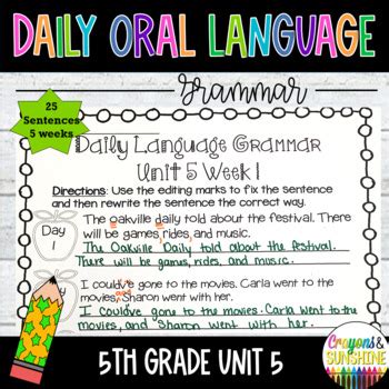 Daily Oral Language Dol 5th Grade Grammar Practice Daily Oral Language 5th Grade - Daily Oral Language 5th Grade
