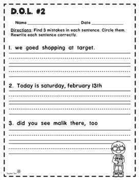 Daily Oral Language First Grade Freebie Dol First Dol First Grade - Dol First Grade