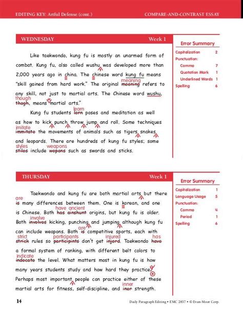 Daily Paragraph Editing Answer Key