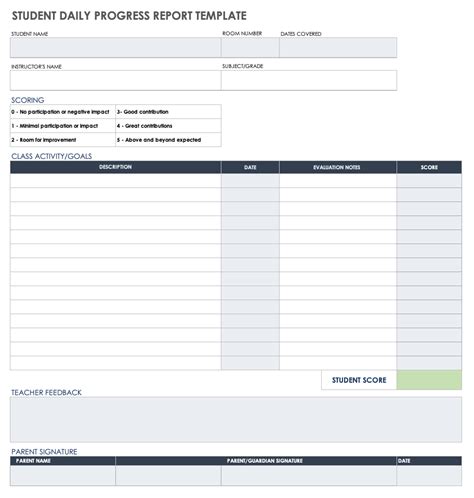 Daily Progress Report For Student Printable