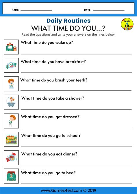 Daily Routine Worksheets Games4esl Daily Activities Worksheet - Daily Activities Worksheet
