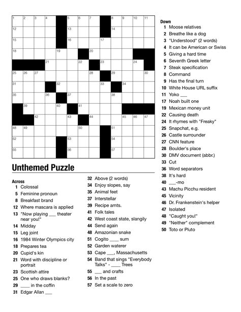 Daily Themed Crossword Puzzle Answers