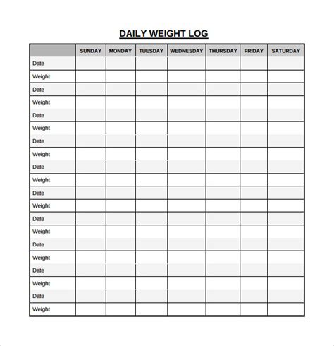 daily weight log sheet
