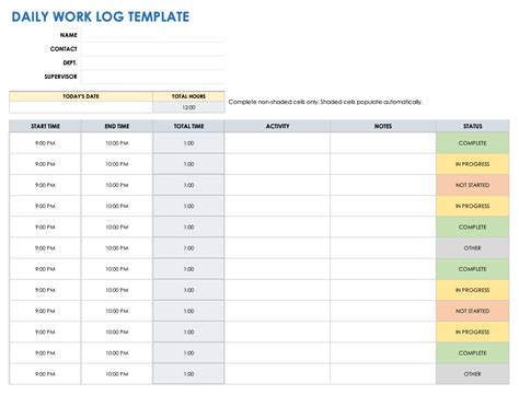 daily work activity log template