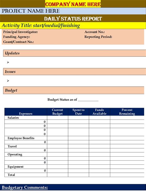 Daily Work Status Report Template