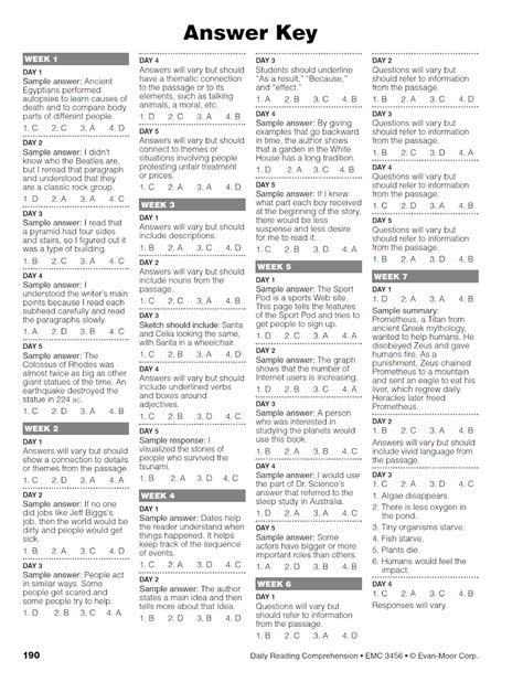 Read Online Daily Comprehension Emc 3456 Answers Key 