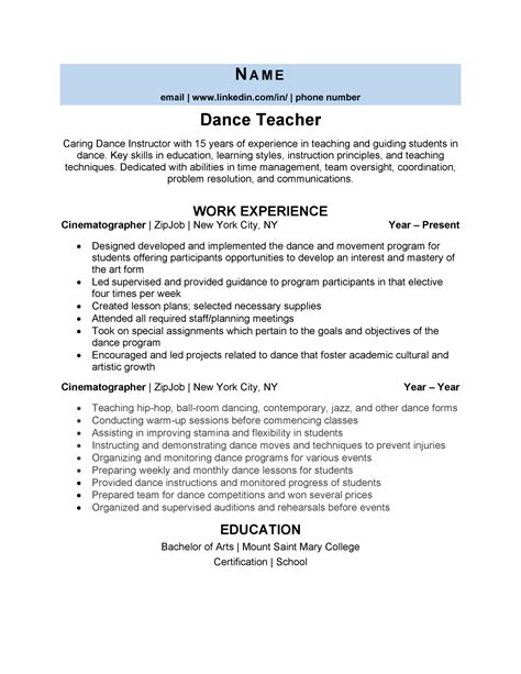 Dance Teacher Resume Sample Livecareer Dance Teacher Resume - Dance Teacher Resume