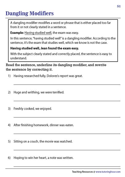 Dangling Modifiers Exercises With Answer