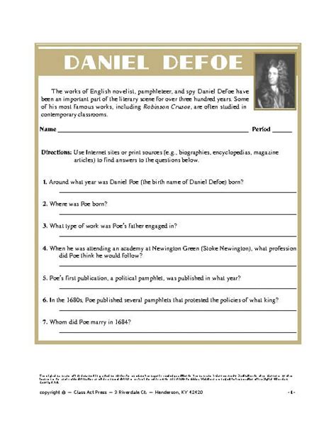 daniel defoe author biography outlines