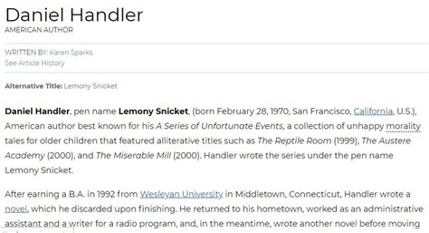 daniel handler timeline biography book