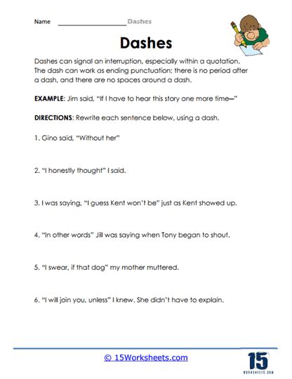 Dashes Punctuation Teaching Resources Dashes Worksheet With Answers - Dashes Worksheet With Answers