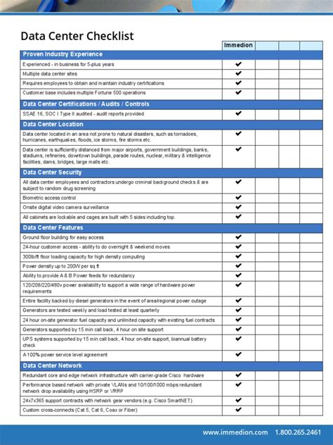 Data Center Checklist Provider 1 Io