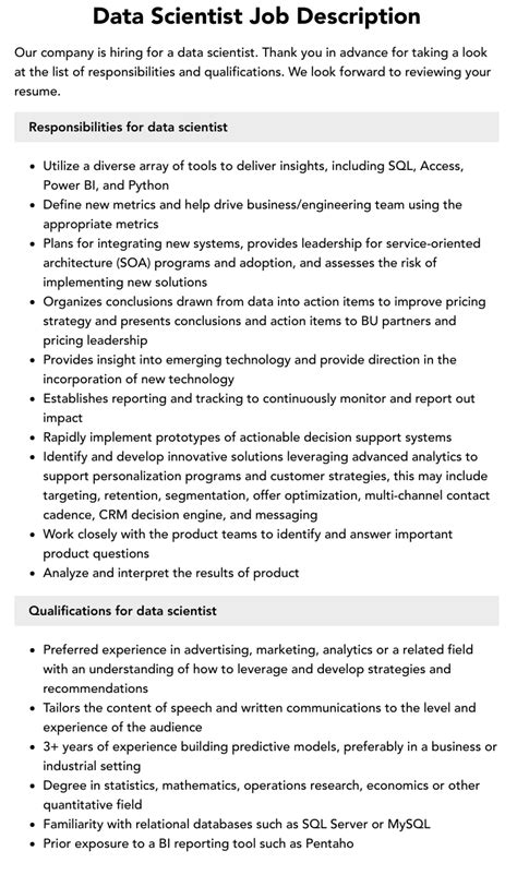 data scientist position description