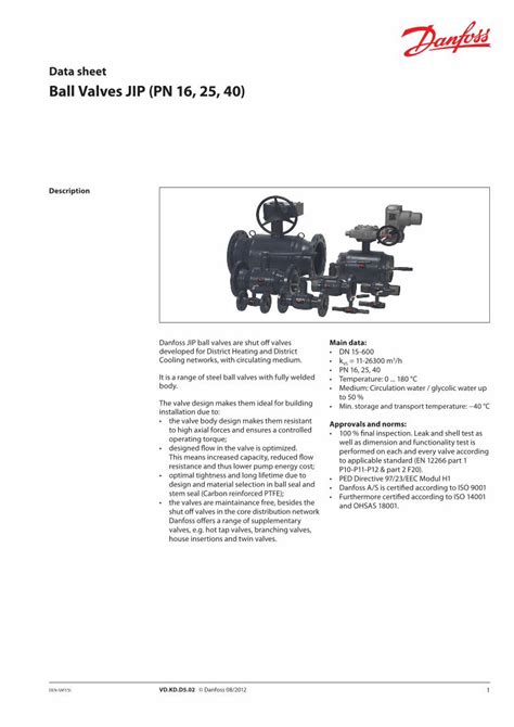 Data Sheet Ball Valves Jip Pn 16 25 40 Danfoss Heating