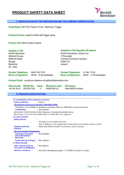 Data Sheet Dettol Power And Pure Bathroom