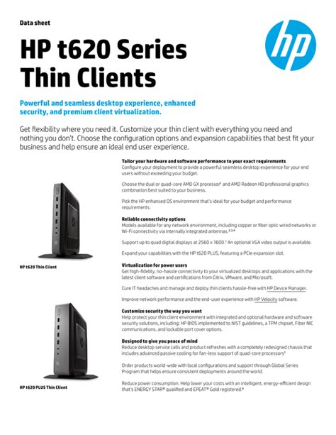 Data Sheet Hp T620 Flexible Thin Clients