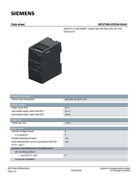 Data Sheet Simatic S7 200 Em223 Digital Combination Modules