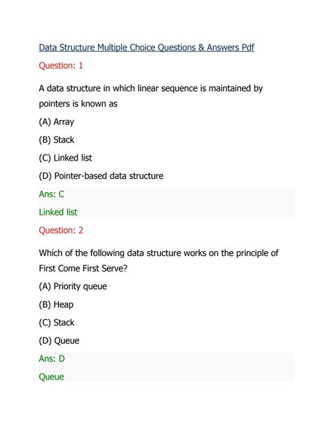 Data Structure Multiple Choice Questions And Answers